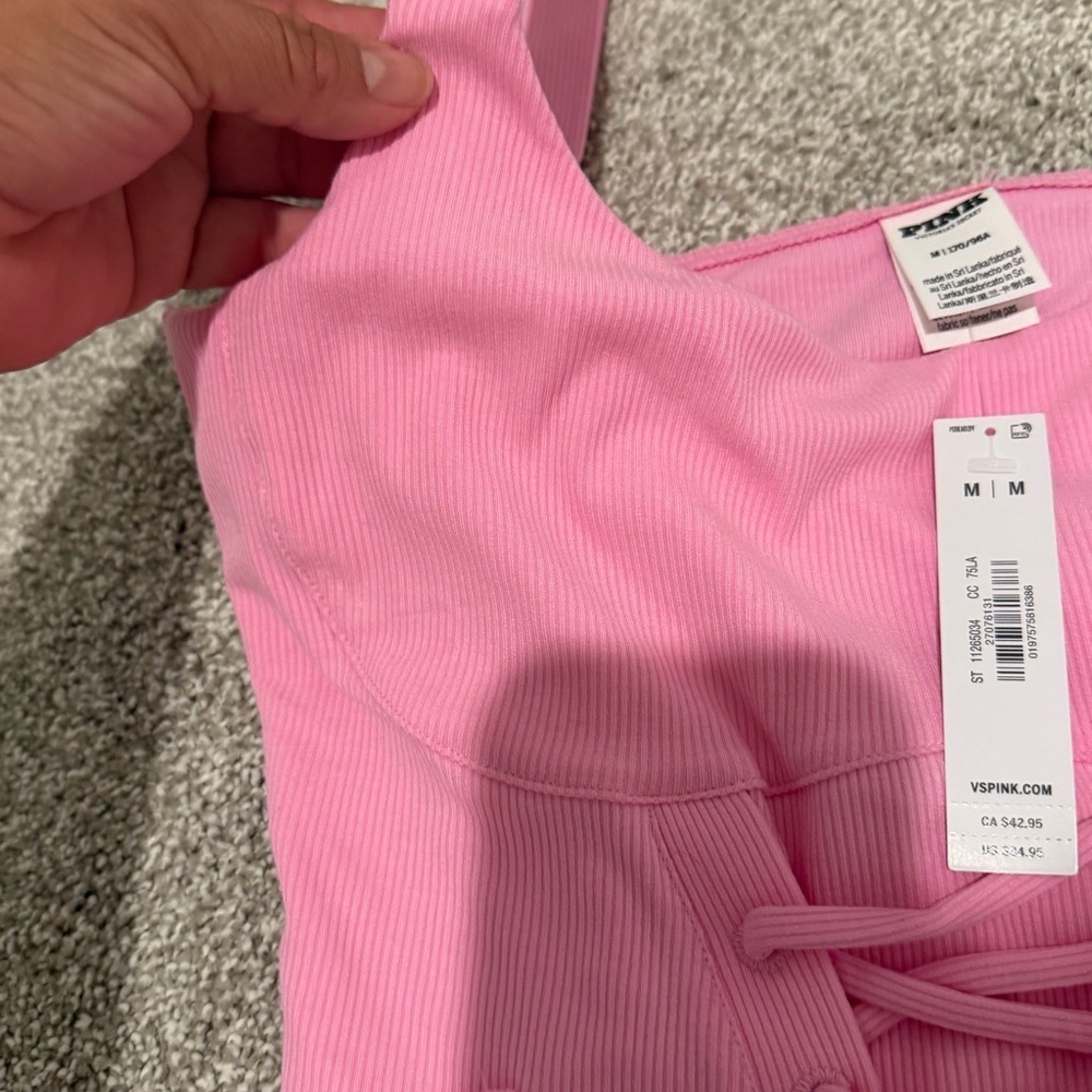 Pink Ribbed Lace-Up Top - Picture 3 of 5